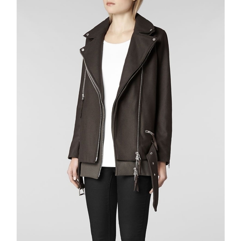 AllSaints Cedar Wool Blend Biker Coat sz 2